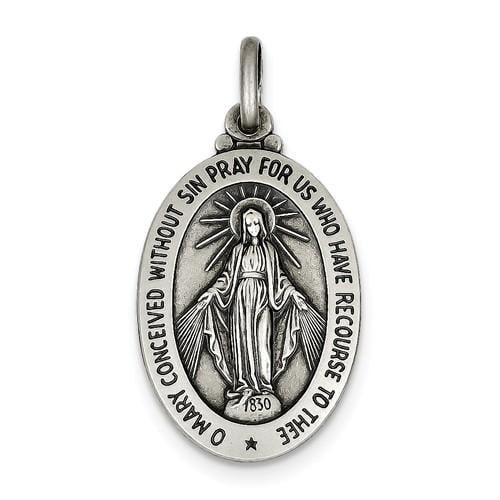 925 Sterling Silver Miraculous Medal Pendant Virgin Mary Charm Antiqued Fashion 925 Sterling Silver Miraculous Medal Pendant Virgin Mary Charm Antiqued Fashion